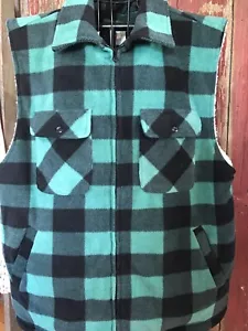 Trail Crest mens full zip fleece vest Sherpa lined 2XL green plaid New………a8 - Picture 1 of 5
