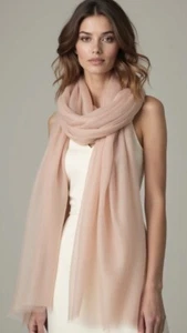 100% Cashmere Travel Scarf Nude-Beige Shawl Sheer Lightweight Gauzy - Picture 1 of 9