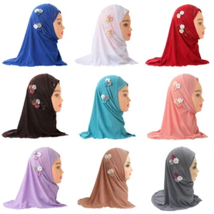 Kids Girls Shawls Wraps Solid Colors Hijab Headscarf Children's Turban 13 Colors - Picture 1 of 29