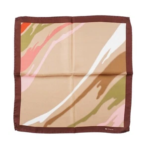 Kiton Napoli Gold-Green-Pink Abstract Print Silk Pocket Square - Picture 1 of 4