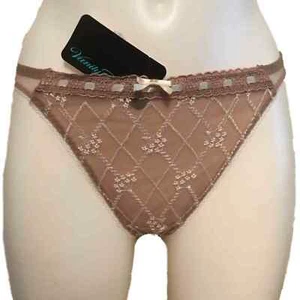 Vanity Fair Mocha Brown Thong Small UK 8 Sheer see through String Panties 258 - Picture 1 of 2