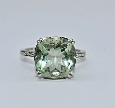 Anillo Thainland de plata de ley prasiolita corte cojín 14 x 14 mm talla 12 Foto 1 de 4