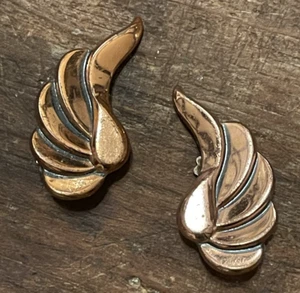 Vintage Renoir Kupfer Clip-On Ohrringe Clip auf Blatt MCM Retro Abstrakt Modernist EUC - Bild 1 von 9