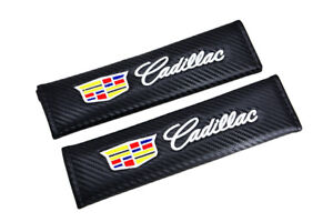 2PCS Carbon Look Embroidery Logo Seat Belt Cover Shoulder Pads For CADILLAC New