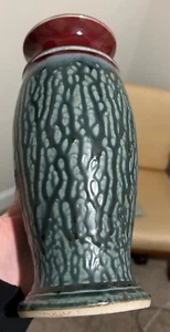 Vintage DK Clay Pottery NC Blue Red Drip Glaze Ceramic Vase 9.5” Tall Signed - Picture 1 of 6