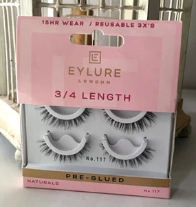 Eylure Pre-Glued 3/4 Length Reusable Eyelashes ~ 117 Naturals ~ Twin Pack ~ New! - Picture 1 of 4