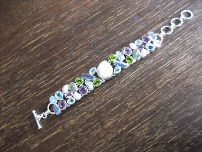 Traum Candy Armband Topas Peridot Kyanit Coin Perle 925er Silber Unikat NEU - Bild 1 von 4