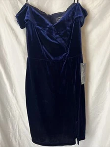 Rebecca B Velvet Formal Dress SIZE 6 Blue Short Prom Evening Form Fit side slit - Picture 1 of 16