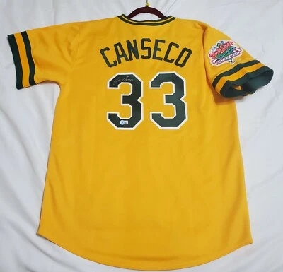 正品 MAJESTIC XL JOSE CANSECO OAKLAND A'S 签名 COOPERSTOWN 球衣 6240 — 第 1/4 张图片