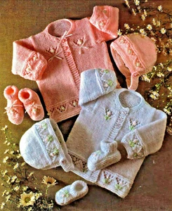 Vintage COPY Baby Clothes Knitting Pattern 35-51cm / 14-20in 8 ply - Picture 1 of 4