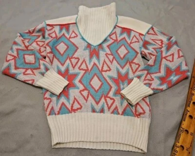 Suéter Ciervo Blanco De Colección Para Mujer Pequeño Multicolor Geométrico Simulado Esquí Cabincore Foto 1 de 4