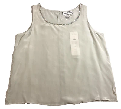 Top de seda sin mangas Diane Gilman para mujer talla L gris lentejuelas cuello redondo transparente nuevo con etiquetas Foto 1 de 4