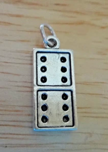 9x19mm Sterling Silver Domino Double six game Charm hollow back - Picture 1 of 3