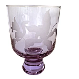 VTG Hand Blown Art Glass Vase Purple Etched Iris 15cm x 10cm Goblet Signed Dated - Picture 1 of 24