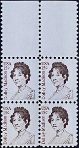 US 1822: Dolley Madison 1980, Plate Block of 4, Mint NH OG, FREE Shipping! - Picture 1 of 2