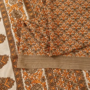 Sanskriti Vintage Sari Golden Moos Krepp Floral Printed 5+Yd Sari For Crafters - Bild 1 von 12