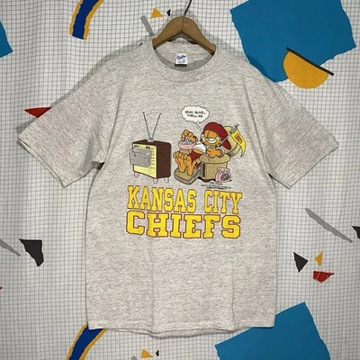 Camiseta De Colección Años 80 Kansas City Chiefs Garfield XL 90s NFL Puntada Única Rara EE. UU. Foto 1 de 4