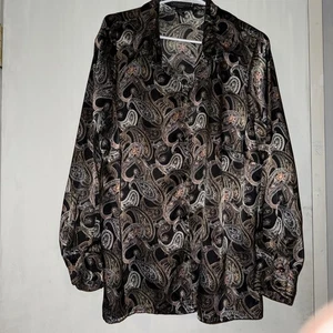 Elementz Shimmery Button-up Top Blouse Long Sleeves Black Mauve Size 2X - Picture 1 of 4