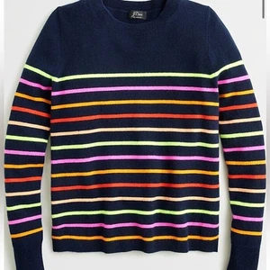 J.Crew 100% Cashmere crewneck sweater in navy stripe Size Small - Picture 1 of 9
