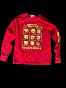 Vtg Y2K Boys Nickelodeon Red Cotton L/S Tee Faces Of SpongeBob SquarePants L - Picture 1 of 7