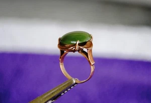Anillo de jade Art Deco vintage de los años 40 oro rosa de 18 quilates pieza llamativa talla 4 - Imagen 1 de 11