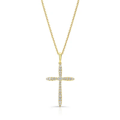 Collar colgante de cruz pavé de diamantes redondos de oro amarillo de 14k natural para mujer 0,20 quilates Foto 1 de 3