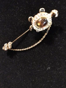 Vintage Goldtone Turtle Stick Pin W/ Rhinestones 2 1/2” - Picture 1 of 2