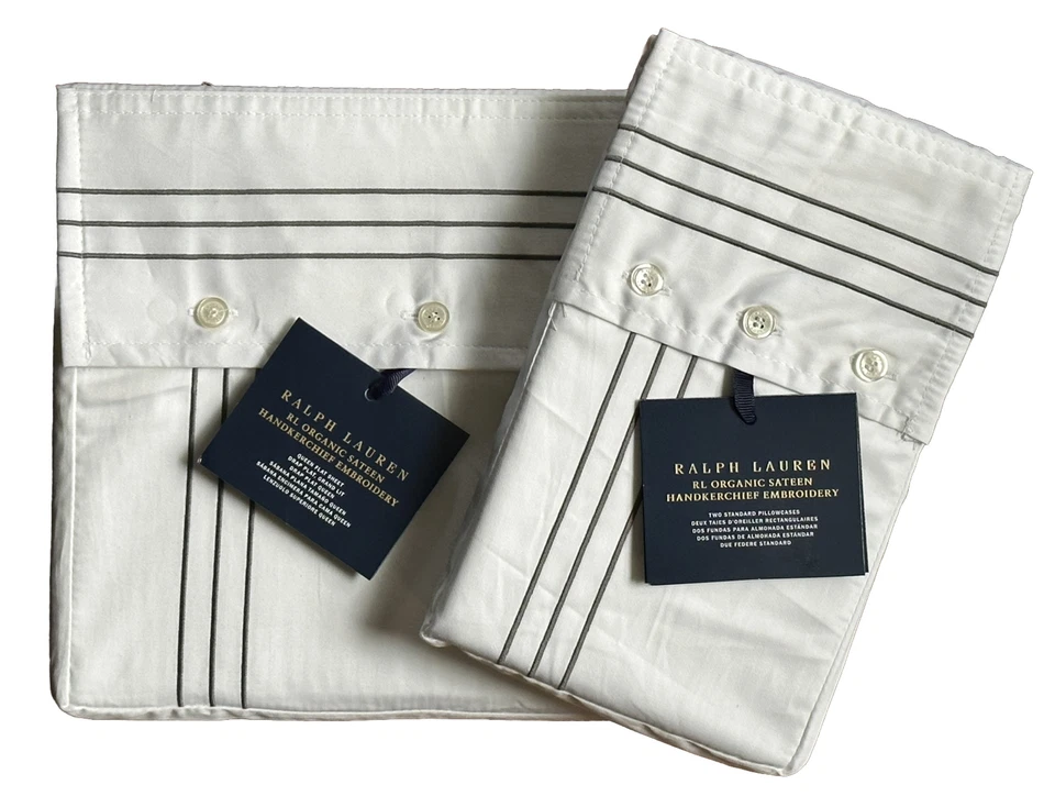 $360 NUEVO RALPH LAUREN HOME QUEEN SÁBANA PLANA Y 2 FUNDAS DE ALMOHADA 624TC GRAFITO Foto 1 de 4