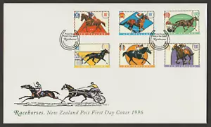 (N82)MALAYSIA NEW ZEALAND 1996 RACEHORSES HORSES FDC. STAMP VAL NZ$6.70 - Picture 1 of 1