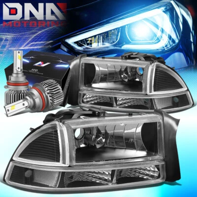 For 1997-2004 Dodge Dakota/Durango Bumper Dual Headlights W/LED Slim Style Black - Image 1 of 4