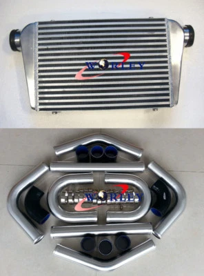 Universal 450x300x75mm intercooler + 3" aluminium piping+black Silicone Hose kit - image 1 of 4