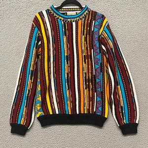 Vtg 3D Knit Cosby Sweater Mens S Colorful Retro Grandpa Art Deco Emporio Gitano - Picture 1 of 7