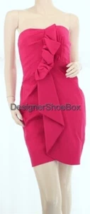 PHOEBE COUTURE Raspberry Strapless Ruched Ruffle Pink Cocktail Dress 0 - Picture 1 of 5