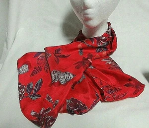 Scarf Red Floral W/Butterflies Polyester Approx. 68" Long - Picture 1 of 4