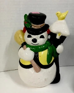 Vintage Ceramic Snowman Yellow Bird Lamp Broom Decorative - Picture 1 of 7