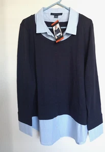 Tommy Hilfiger Shirt Sweater Blouse Sz XXL Navy Long Sleeve Layered Collar NEW - Picture 1 of 3