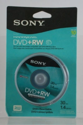 Sony 8 CM DVD plus RW Spindle Skin Pack 10 Pack Spindle 30 min 1.4GB SEALED - Image 1 of 4