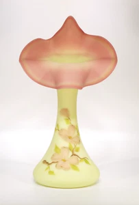 Fenton Art Glass Burmese Jack in the Pulpit Tulip Vase, UV, HP, Dogwood - Picture 1 of 9