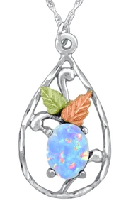 Dakota Black Hills Gold on Silver Lab-Created Opal Teardrop Pendant GSP 044 OPW - Picture 1 of 1