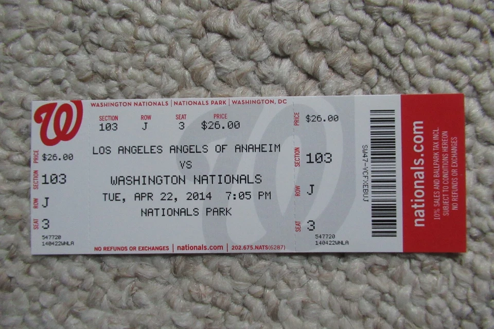NATIONALS VS ANGELS 4/22/2014 FULL TICKET ~ ALBERT PUJOLS HR #499 & #500 / 5 RBI Foto 1 de 1