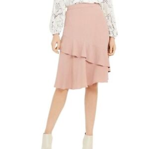 Alfani Dainty Pink High-Waisted Ruffle Asymmetrical Midi Skirt