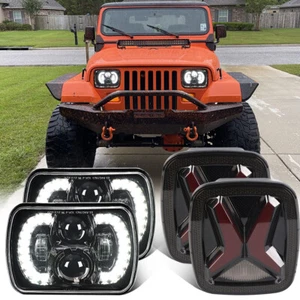 5x7" 7x6  Led Headlights + Smoke Led Tail Liights For Jeep Wrangler YJ 1987-1995 - Picture 1 of 17