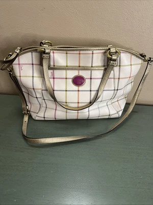 Authentic COACH Peyton Tattersall Cream Plaid Tote - Image 1 of 4