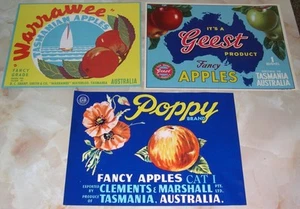 6 Crate Labels for Australian Apple Companies, Port Huon, Top Flite, Warrawee - Picture 1 of 1
