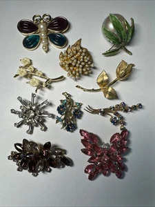 Lote de 10 broches prendedores de colección con joyas esmalte de diamantes de imitación joyería de moda flor mariposa - Imagen 1 de 24