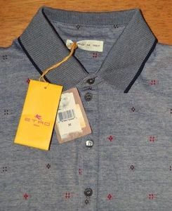 NWT Etro Italy M gray multi color pattern 100% cotton casual polo shirt w2j6 - Picture 1 of 11