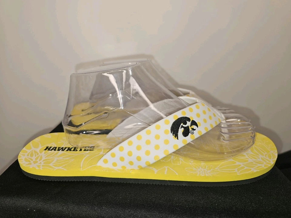 Iowa Hawkeyes Women's Yellow Polka Dot Flip-Flops – Size XL (11/12) Foto 1 de 4
