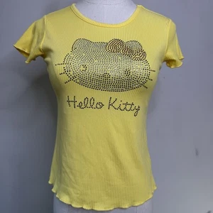 Camiseta de bebé HELLO KITTY amarilla adornada estrás acanalada brillante elástica niñas 10 - Imagen 1 de 6
