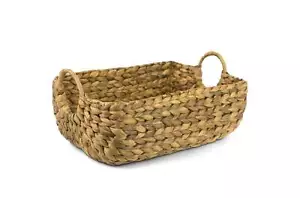 Hand Woven Water Hyacinth Storage Basket Rectangular Wicker Baskets with Handles - Picture 1 of 4