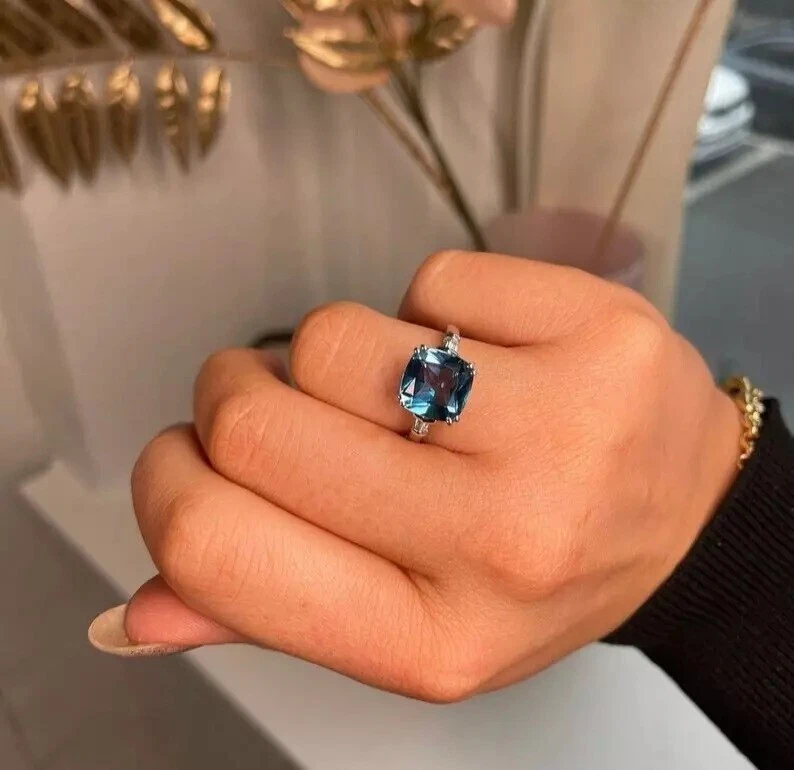 Anillo de topacio azul Londres genuino 925 plata esterlina maciza joyería hecha a mano Foto 1 de 2